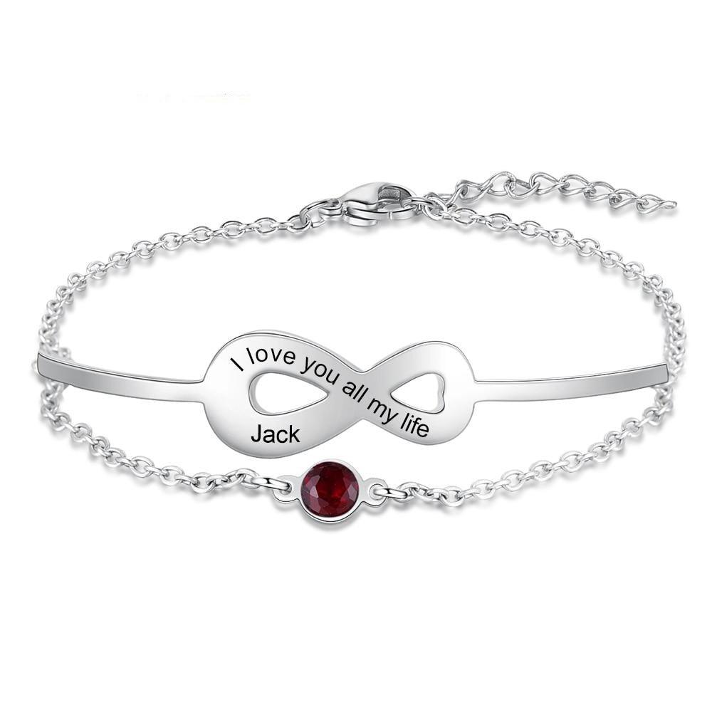Personalized Stainless Steel Bracelet For Women Birthstone Engraved Bracelet For Women - Personalized Jewel