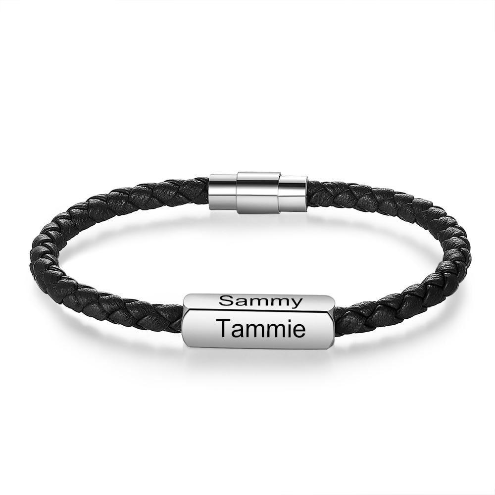 Personalized Stainless Steel Braided Bracelet For Men- 1-4 Custom Name Engravings In The Bracelet For Father’s Day - Personalized Jewel