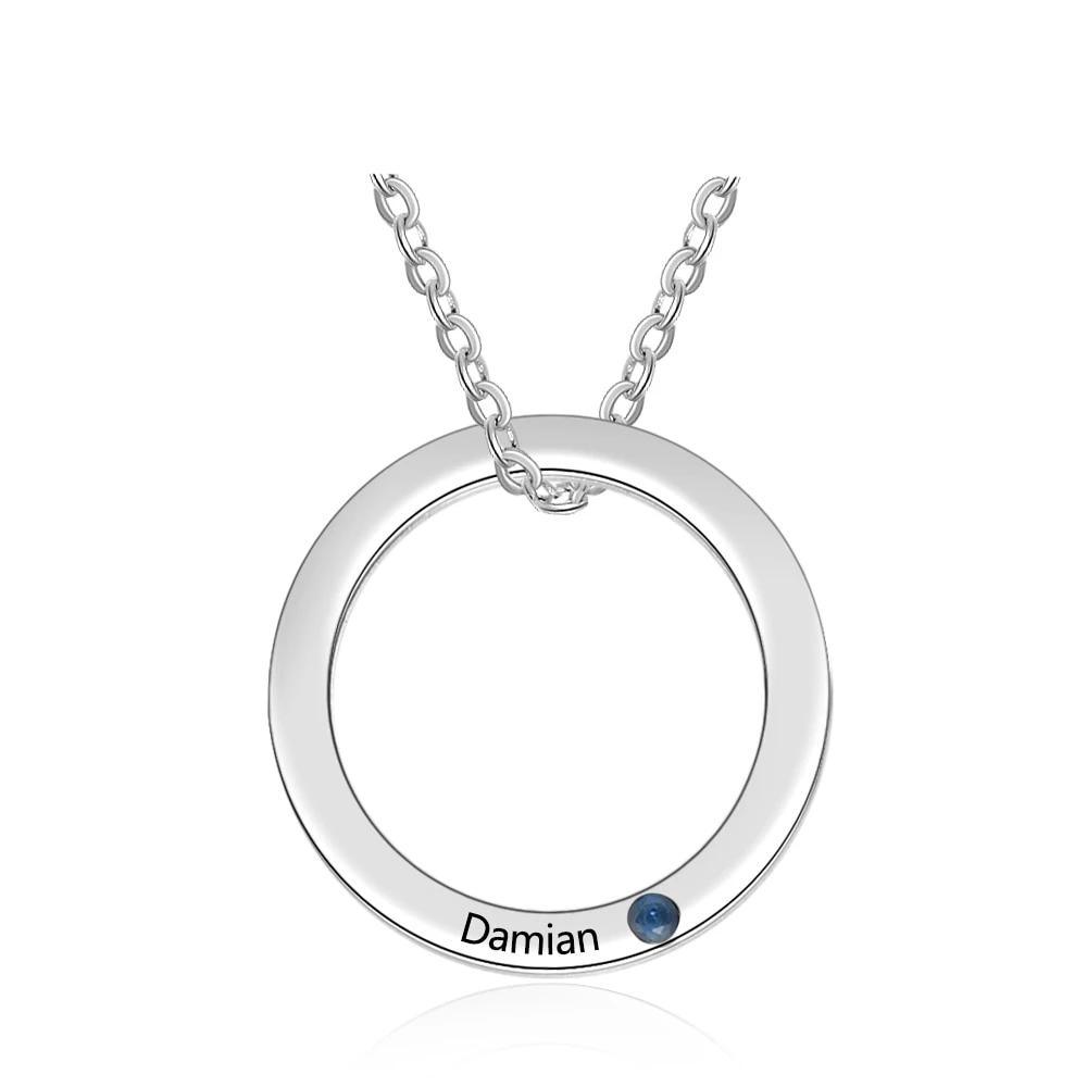 Personalized Stainless Steel Circle Pendant Necklace with Name Engraved & Custom Birthstone, Gift Jewelry for Women - Personalized Jewel