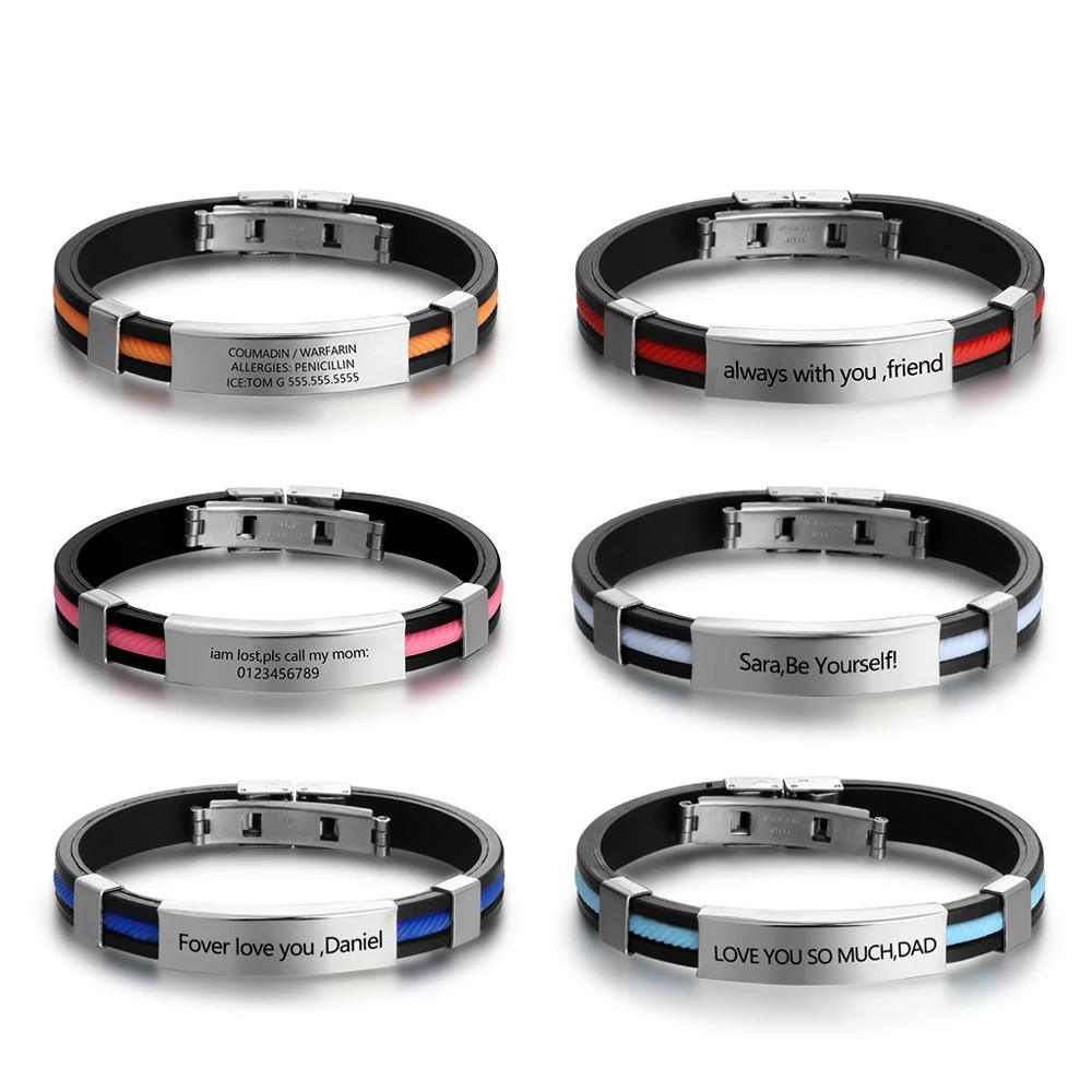 Personalized Stainless Steel Custom Bracelet with Engraved ID, Fashion Bangles Gift for Father’s Day - Personalized Jewel