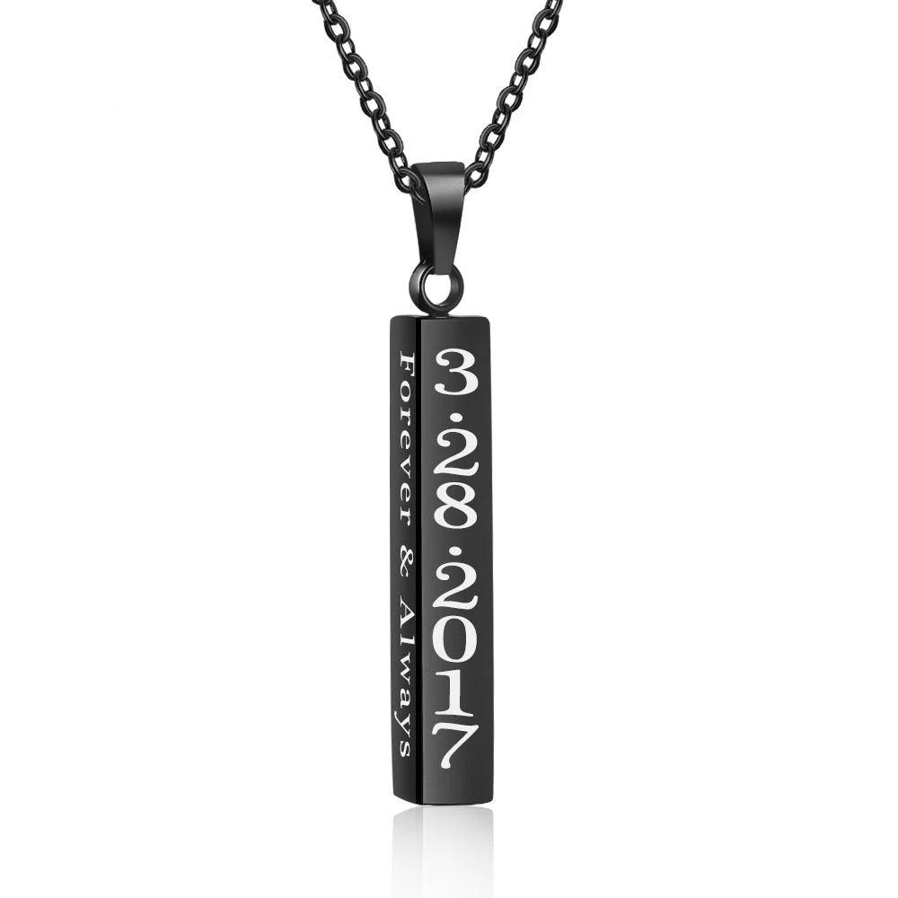 Personalized Stainless Steel Engrave 4 Names Pendant Necklace, Black Color Strip, Trendy Gift - Personalized Jewel