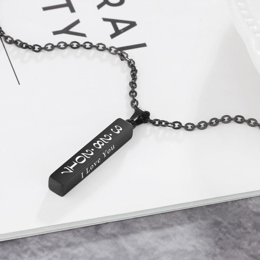 Personalized Stainless Steel Engrave 4 Names Pendant Necklace, Black Color Strip, Trendy Gift - Personalized Jewel