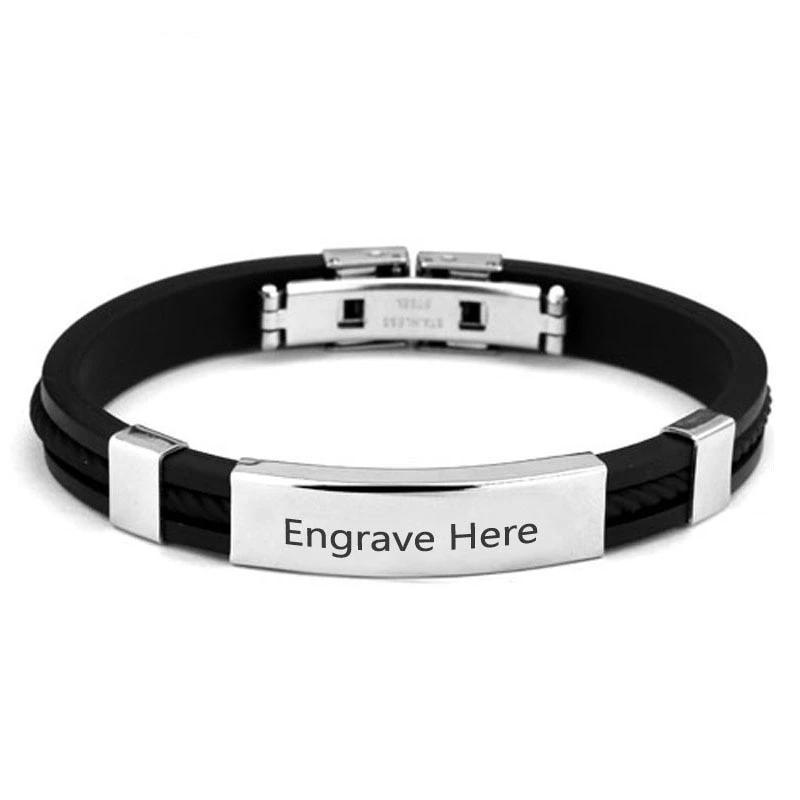 Personalized Stainless Steel Engraved Bracelets for Men, Fashion Jewelry Bangles Gift for Him - Personalized Jewel
