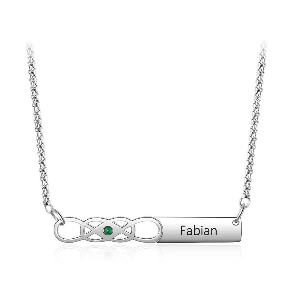 Personalized Stainless Steel Infinity Necklace With Birthstone And Engrave Name Pendant For Women, Trendy Gift - Personalized Jewel