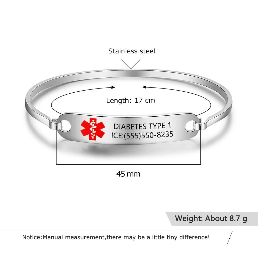 Personalized Stainless Steel Medical Alert ID Bracelets for Men & Women with Name Engraving & 2 Color Options, Emergency Unisex Bangles - Personalized Jewel