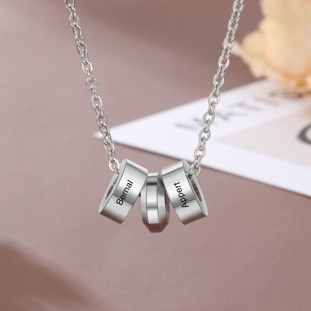 Personalized Stainless Steel Name Engraved Beads Pendant Necklace for Boyfriend / Father - Personalized Jewel