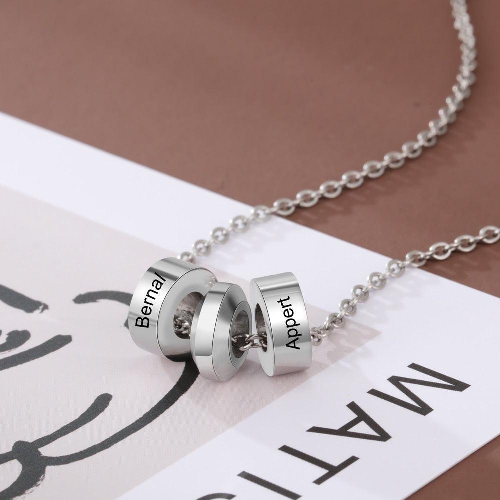 Personalized Stainless Steel Name Engraved Beads Pendant Necklace for Boyfriend / Father - Personalized Jewel
