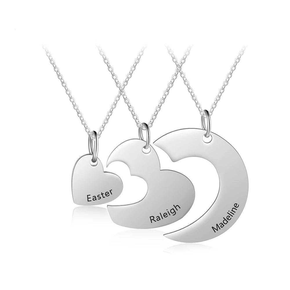 Personalized Stainless Steel Necklace For Women With 3 Custom Names Heart Pendant, Gift For BFF, Cousins And Siblings - Personalized Jewel