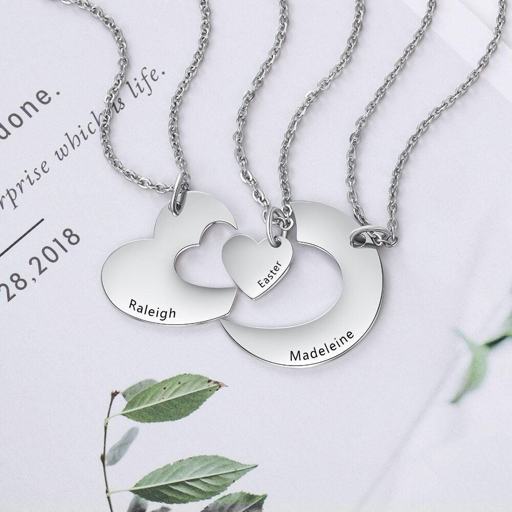 Personalized Stainless Steel Necklace For Women With 3 Custom Names Heart Pendant, Gift For BFF, Cousins And Siblings - Personalized Jewel
