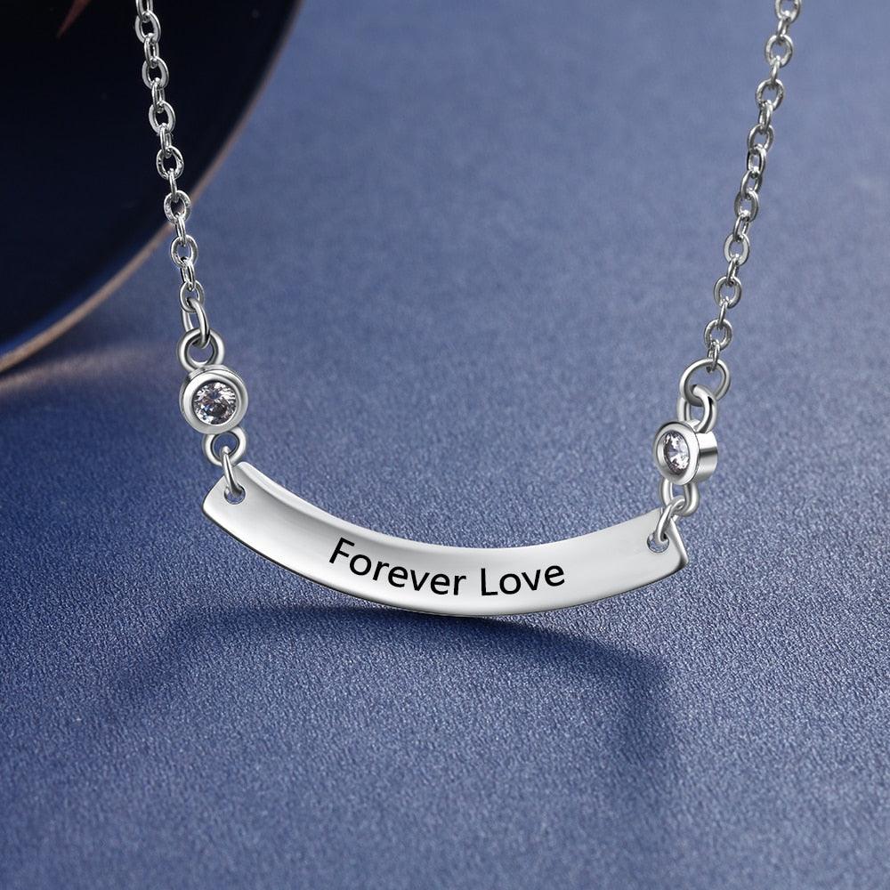 Personalized Stainless Steel Necklace With Customized Engrave Curved Name Bar Pendant, Trendy Gift For Girls - Personalized Jewel