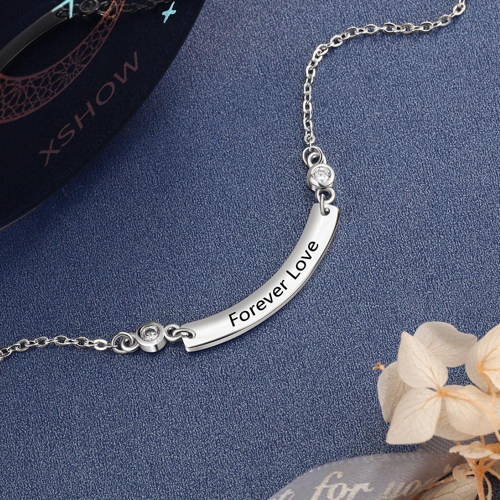 Personalized Stainless Steel Necklace With Customized Engrave Curved Name Bar Pendant, Trendy Gift For Girls - Personalized Jewel