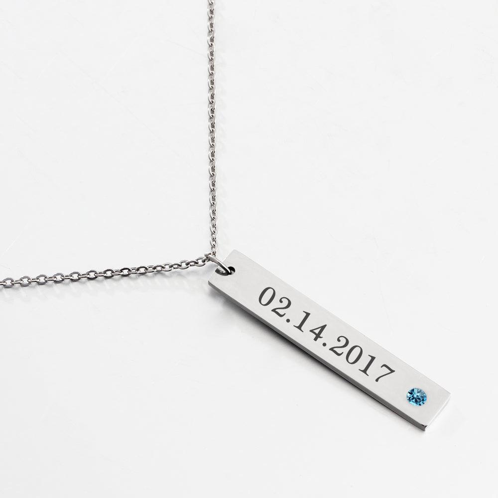Personalized Stainless Steel Necklace with Engrave Name Bar & Birthstone Pendant - Personalized Jewel