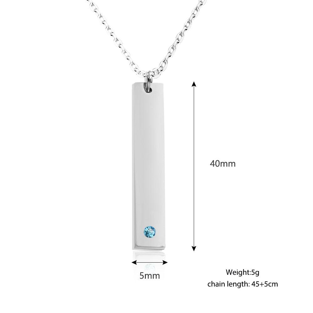 Personalized Stainless Steel Necklace with Engrave Name Bar & Birthstone Pendant - Personalized Jewel