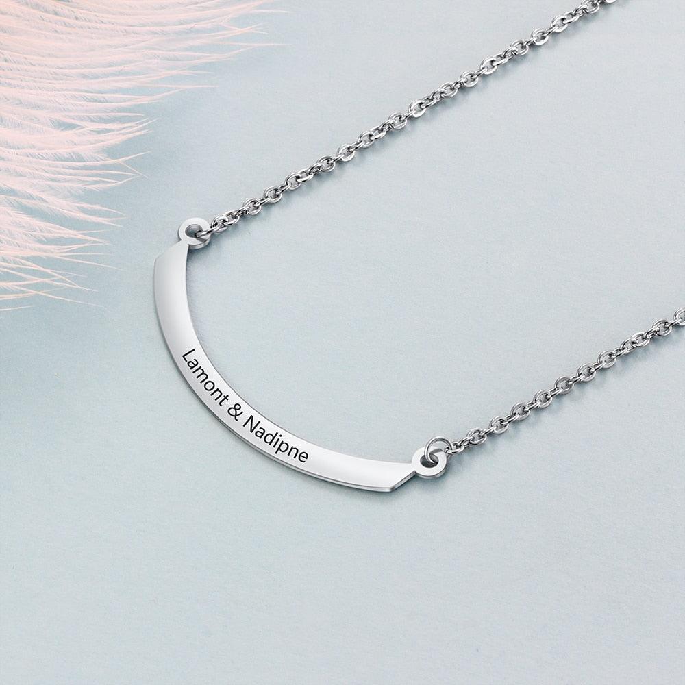 Personalized Stainless Steel Necklace with Semi-Arc Shape Engrave Name Pendant, Trendy Women’s Jewelry Gift - Personalized Jewel
