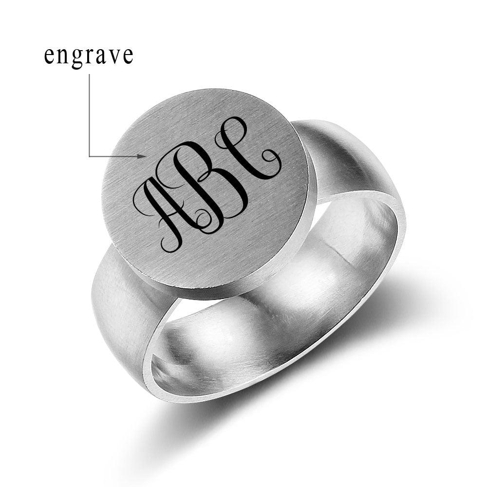 Personalized Stainless Steel Ring - One Custom Name - Circled Monogram Initials - Fashion Jewelry - Personalized Jewel