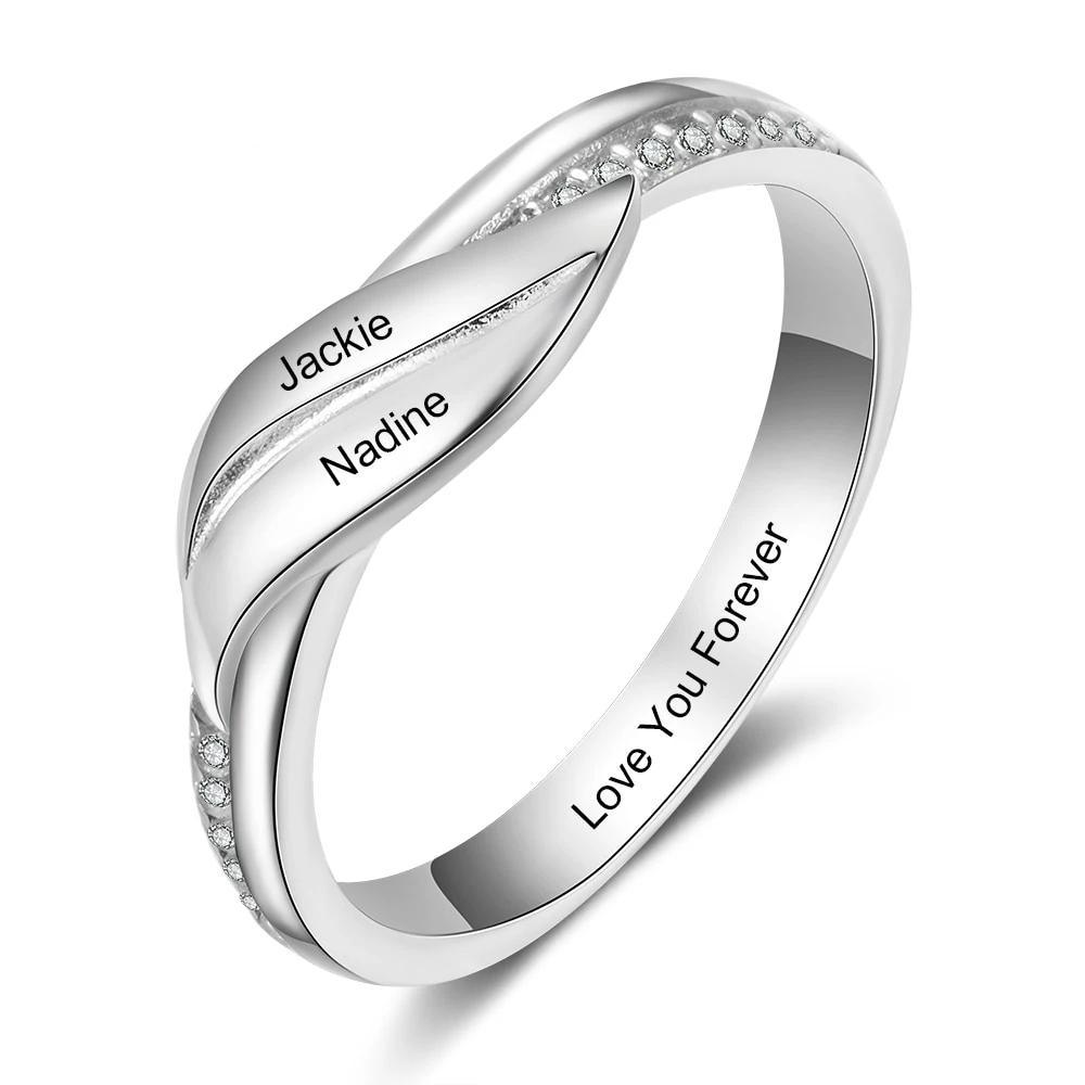 Personalized Stainless-Steel Rings for Women – Engrave 2 Names – Geometric Shape Ring with Zirconia Stones – Trendy Wedding Jewelry  - Personalized Jewel