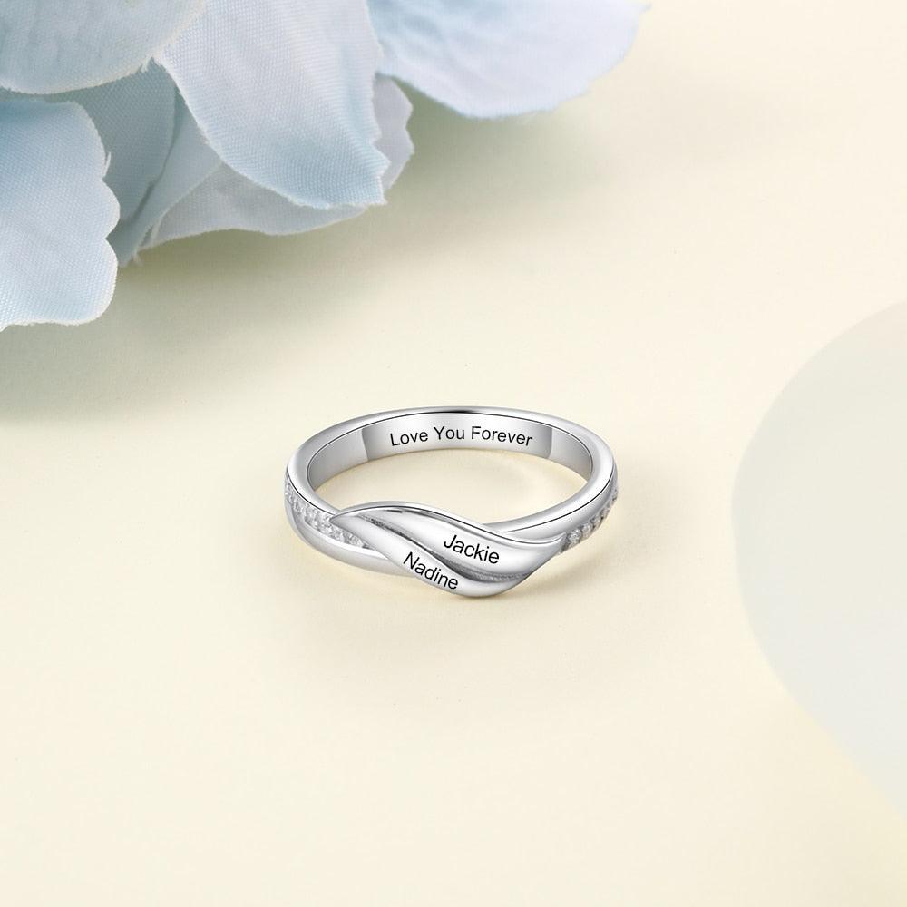 Personalized Stainless-Steel Rings for Women – Engrave 2 Names – Geometric Shape Ring with Zirconia Stones – Trendy Wedding Jewelry  - Personalized Jewel