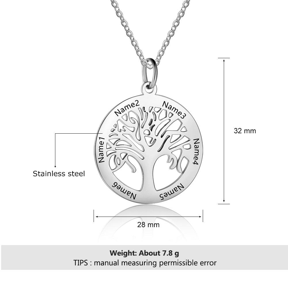 Personalized Stainless Steel Tree Of Life Names Engraved Pendant Necklace, Fashion Jewelry Gift for Mom - Personalized Jewel