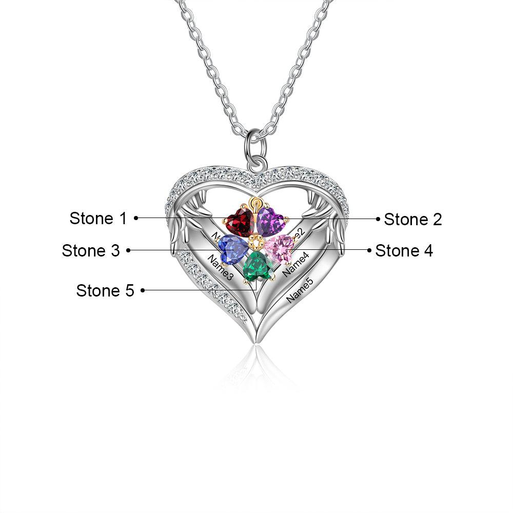 Personalized Sterling Clover Necklace - 5 Custom Names 5 Birthstones - Personalized Jewel