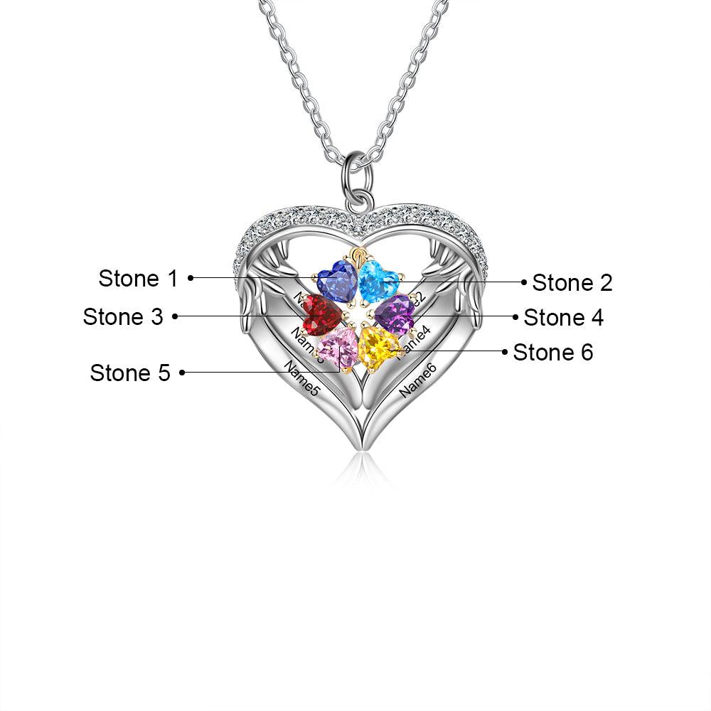 Personalized Sterling Clover Necklace - 6 Custom Names 6 Birthstones - Personalized Jewel