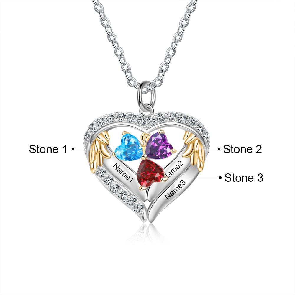 Personalized Sterling Clover Three Hearts Necklace - 3 Custom Names 3 Birthstones - Personalized Jewel