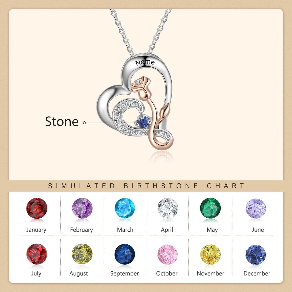 Personalized Sterling Rose Necklace - 1 Custom Name 1 Birthstone - Personalized Jewel