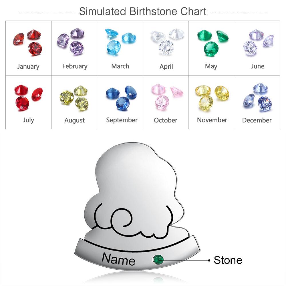 Personalized Sterling Silver Little Girl Pin- Custom Birthstone and Name Engraving Broach for Girls - Personalized Jewel