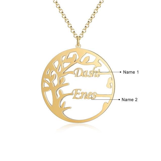 Personalized Tree of Life Necklace with 2 Names Customized Name Letter Pendant Necklace Women Jewelry Christmas Gift - Personalized Jewel