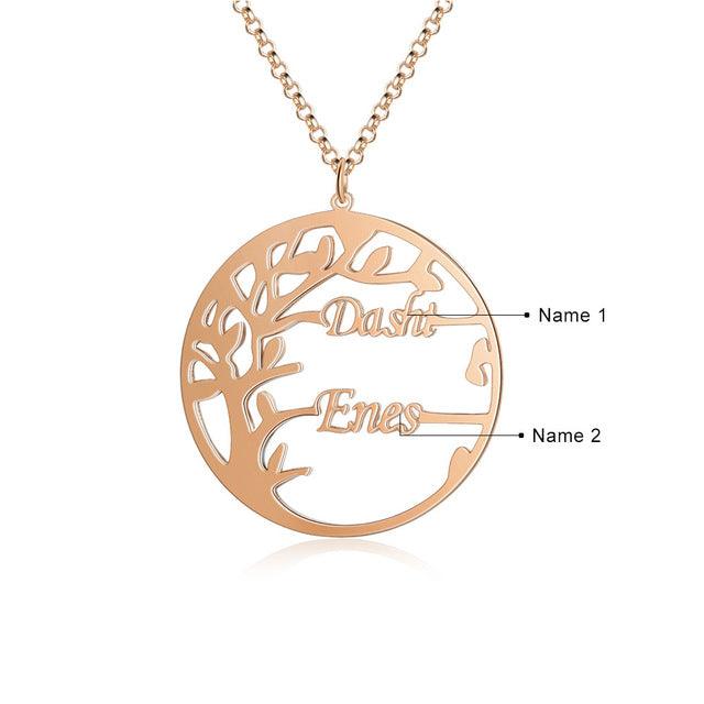 Personalized Tree of Life Necklace with 2 Names Customized Name Letter Pendant Necklace Women Jewelry Christmas Gift - Personalized Jewel