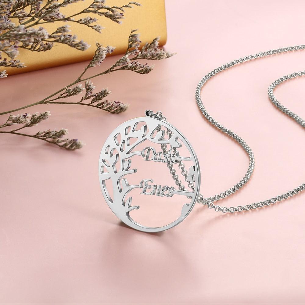 Personalized Tree of Life Necklace with 2 Names Customized Name Letter Pendant Necklace Women Jewelry Christmas Gift - Personalized Jewel