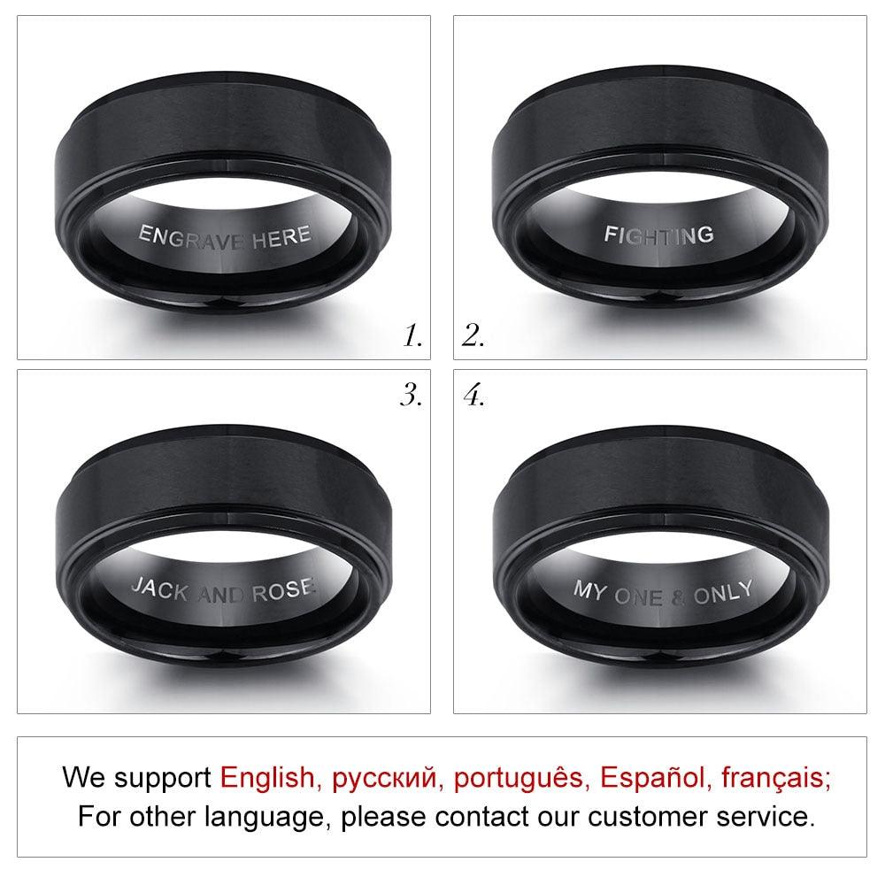 Personalized Tungsten Steel Name Engraved Ring, Fashion Jewelry Gift for Men - Personalized Jewel