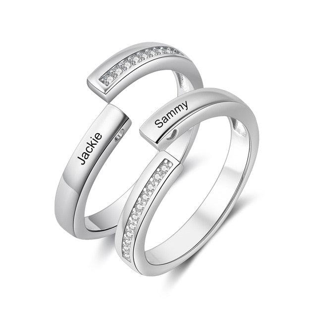 Personalized Unisex Adjustable Paved Ring Engraved Couple Ring for Men & Women - Personalized Jewel