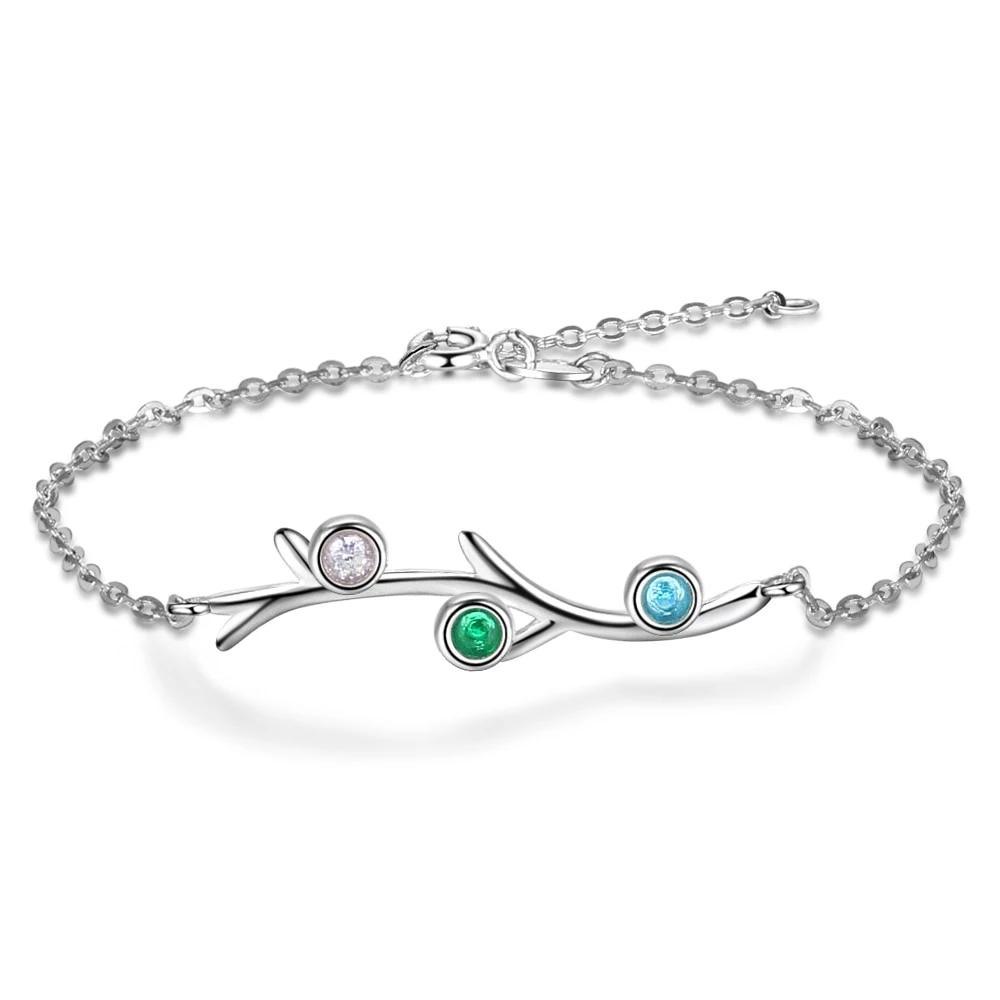 Personalized Women Branch Bracelets with Customized 3 Birthstones, Wedding Gift Jewelry - Personalized Jewel