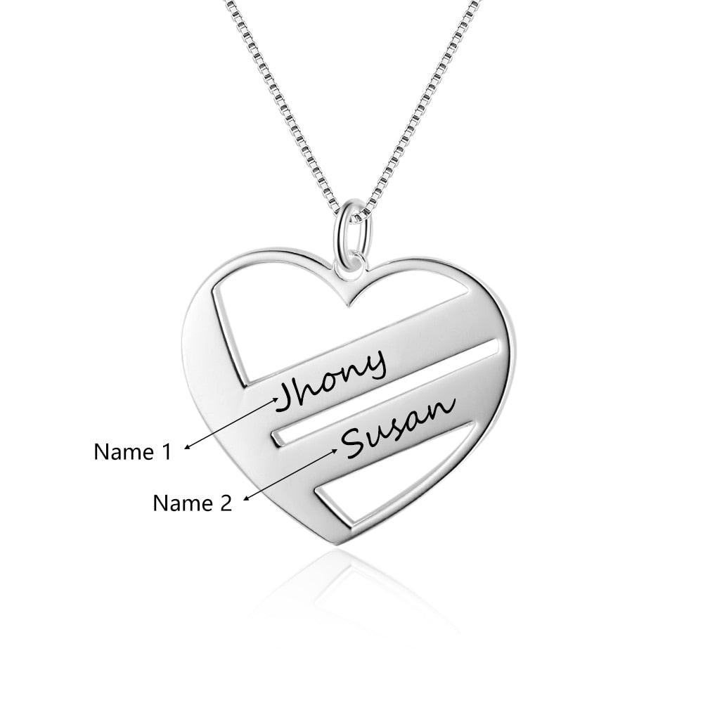 Personalized Women’s 925 Sterling Silver 2 Name Necklace with Heart Shape Pendant, Trendy Fashion Jewelry for Lovers - Personalized Jewel