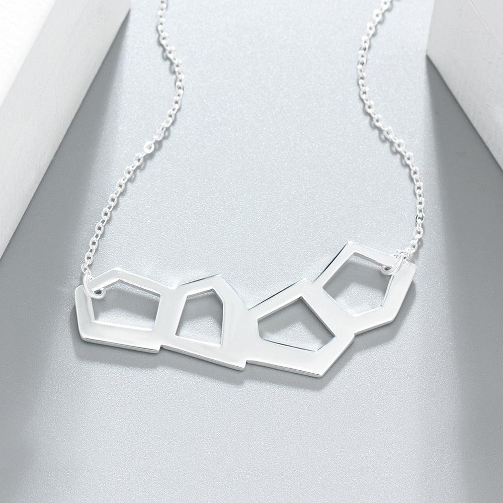 Personalized Women’s 925 Sterling Silver Custom 4 Name Necklace with Geometric-Shaped Pendant, Trendy Jewelry for Best Friends - Personalized Jewel