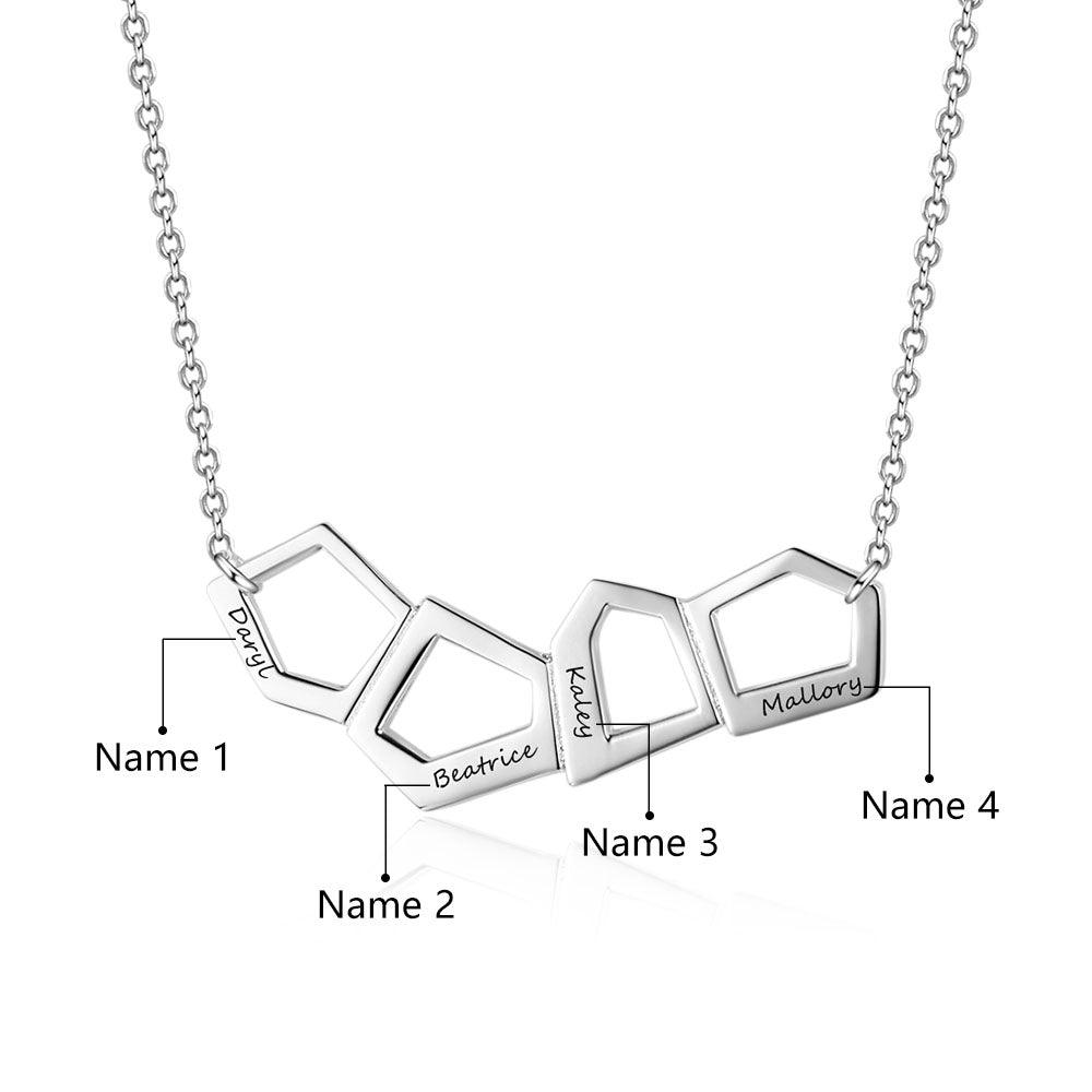 Personalized Women’s 925 Sterling Silver Custom 4 Name Necklace with Geometric-Shaped Pendant, Trendy Jewelry for Best Friends - Personalized Jewel
