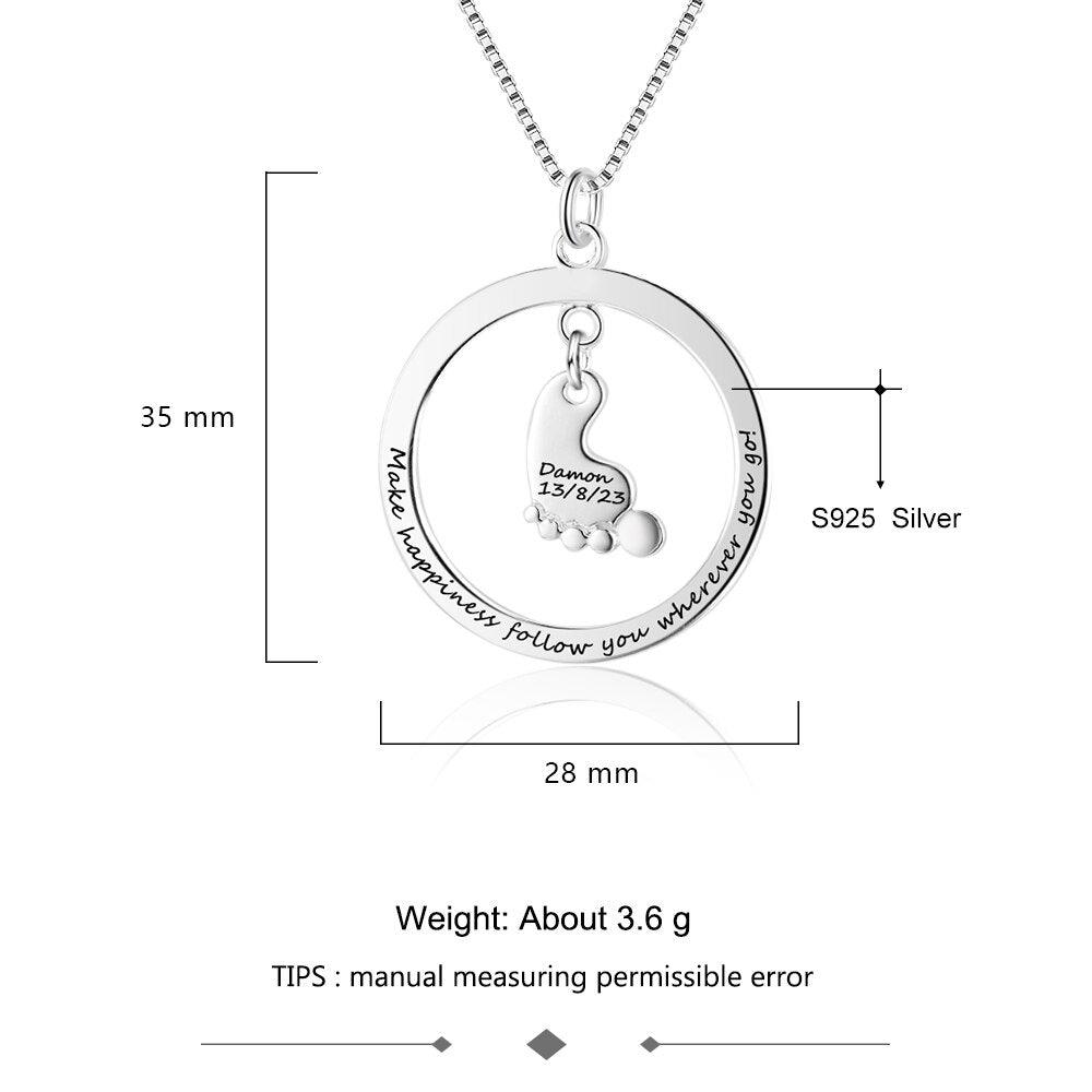 Personalized Women’s 925 Sterling Silver Name Necklace with Feet Shape Round Hollow Pendant, Trendy Fashion Jewelry for Girls - Personalized Jewel