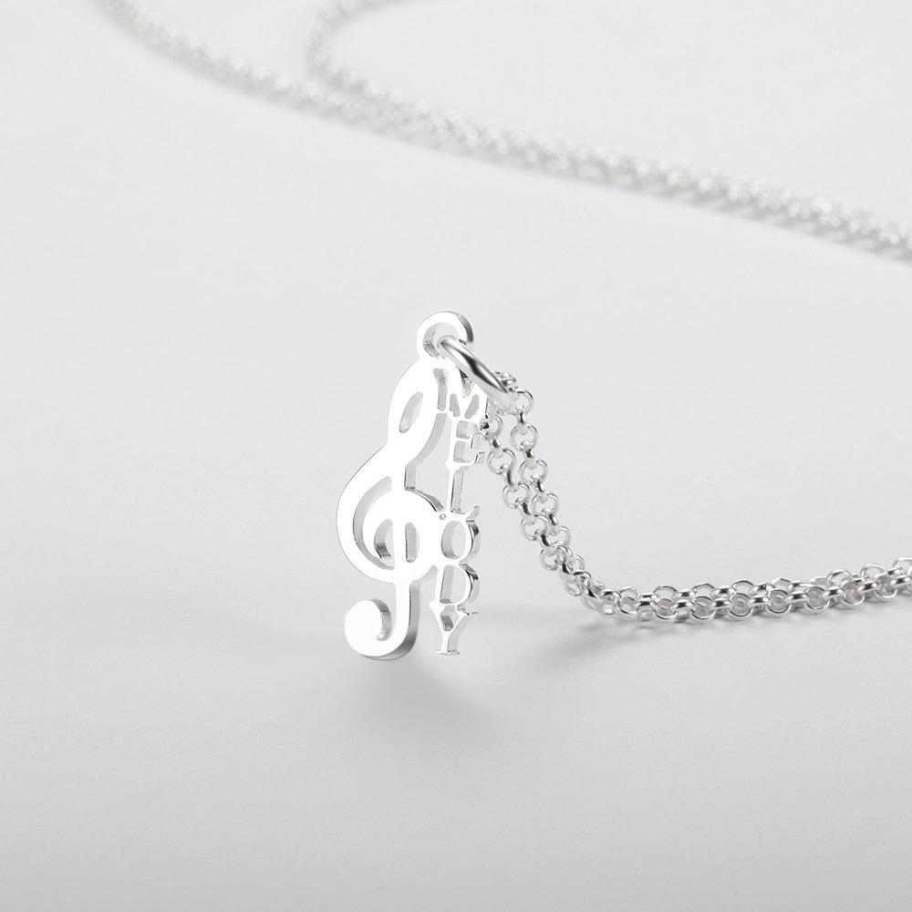 Personalized Women’s 925 Sterling Silver Necklace with Custom Name Musical Note Pendant, Classic Jewelry Gift for Girlfriend - Personalized Jewel