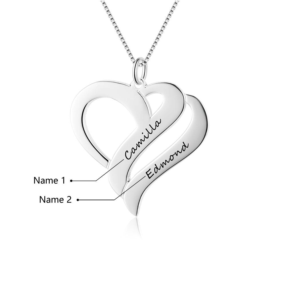 Personalized Women's 925 Sterling Silver Necklace with Heart Shape Engraved Name Pendant, Trendy Jewelry Gift for Her - Personalized Jewel