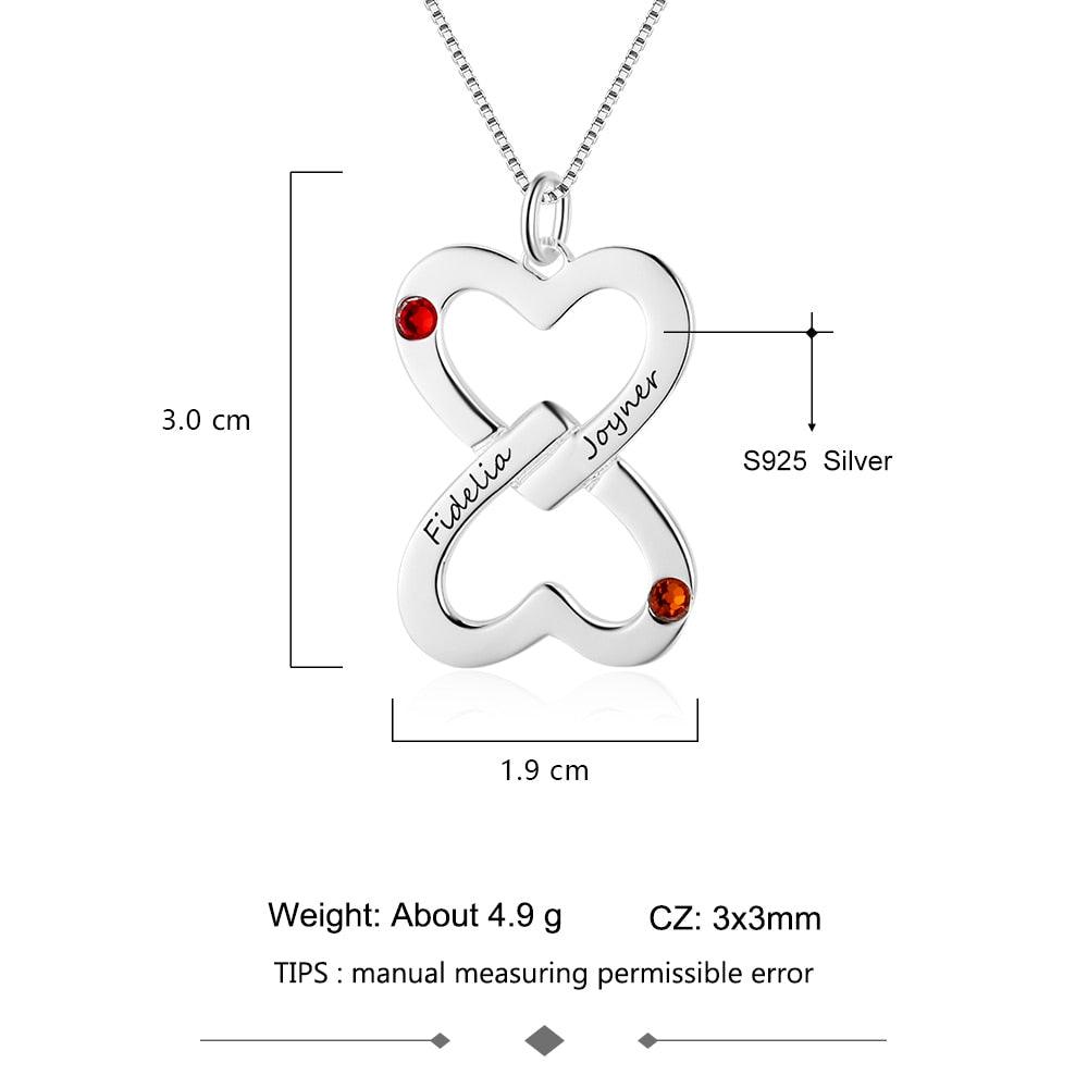 Personalized Women’s 925 Sterling Silver Necklace with Inverted Heart Shape Engrave Name & Birthstones Pendant, Trendy Fashion Jewelry - Personalized Jewel