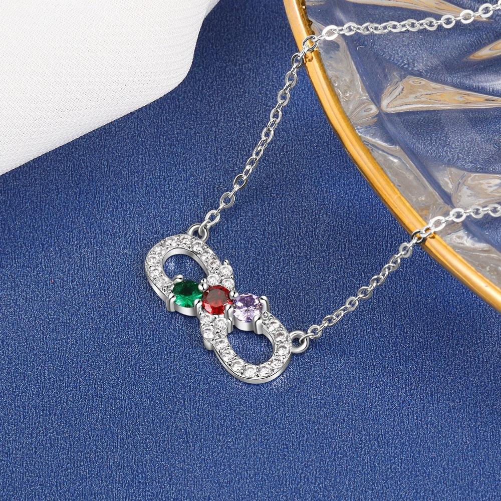 Personalized Women’s Infinity Necklace with Customized 3 Birthstone Pendant, Trendy Gift for Wife - Personalized Jewel