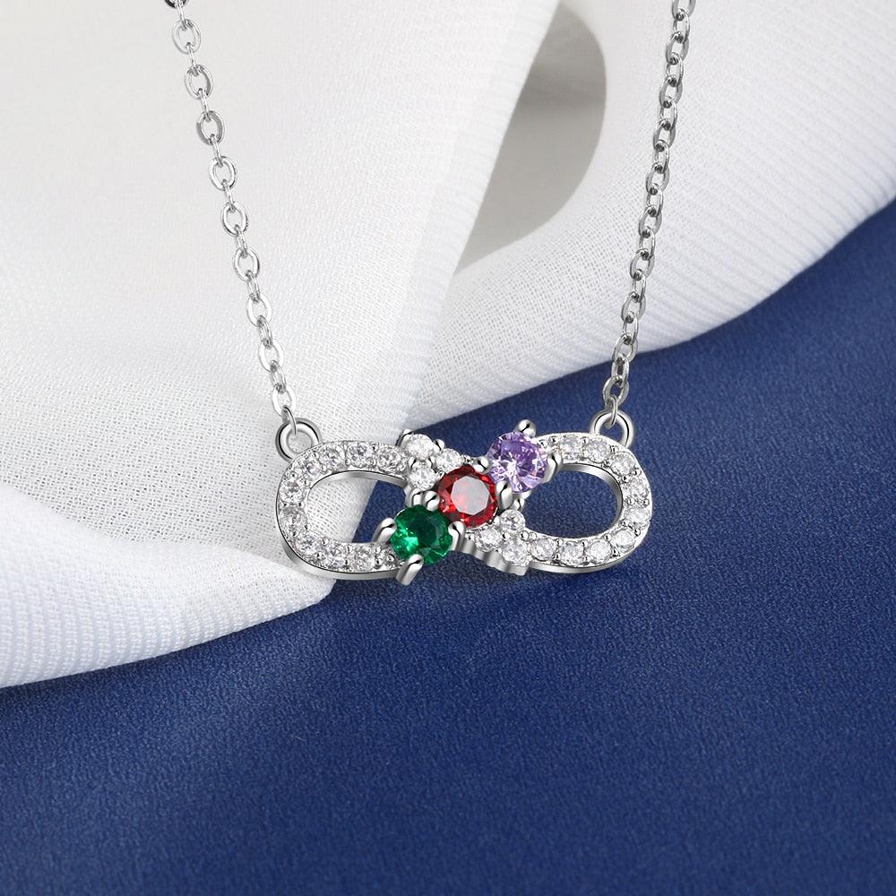 Personalized Women’s Infinity Necklace with Customized 3 Birthstone Pendant, Trendy Gift for Wife - Personalized Jewel