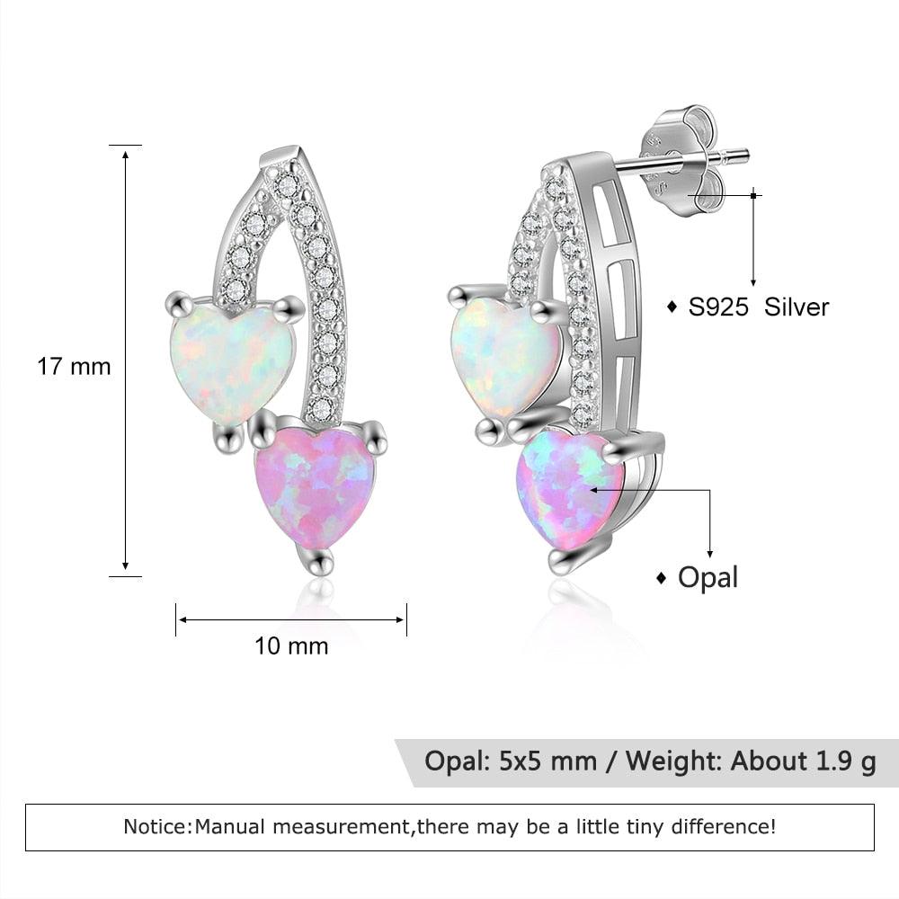 Pink & White Heart Opal 925 Sterling Silver Earrings Jewelry Accessory for Women - Personalized Jewel