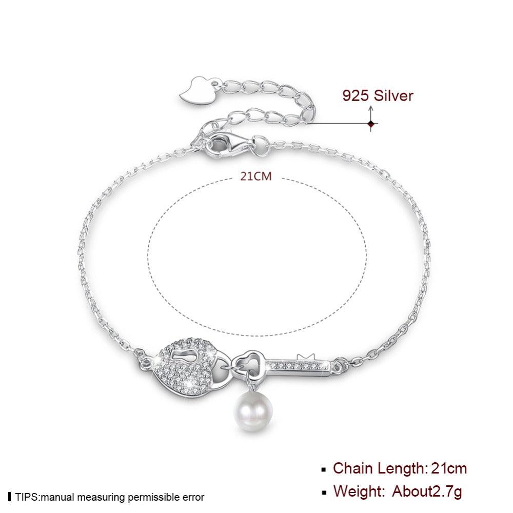 Promise 925 Sterling Silver Bracelet Silver-Color For Women Heart And Key Lover's Gift Trendy jewelry - Personalized Jewel