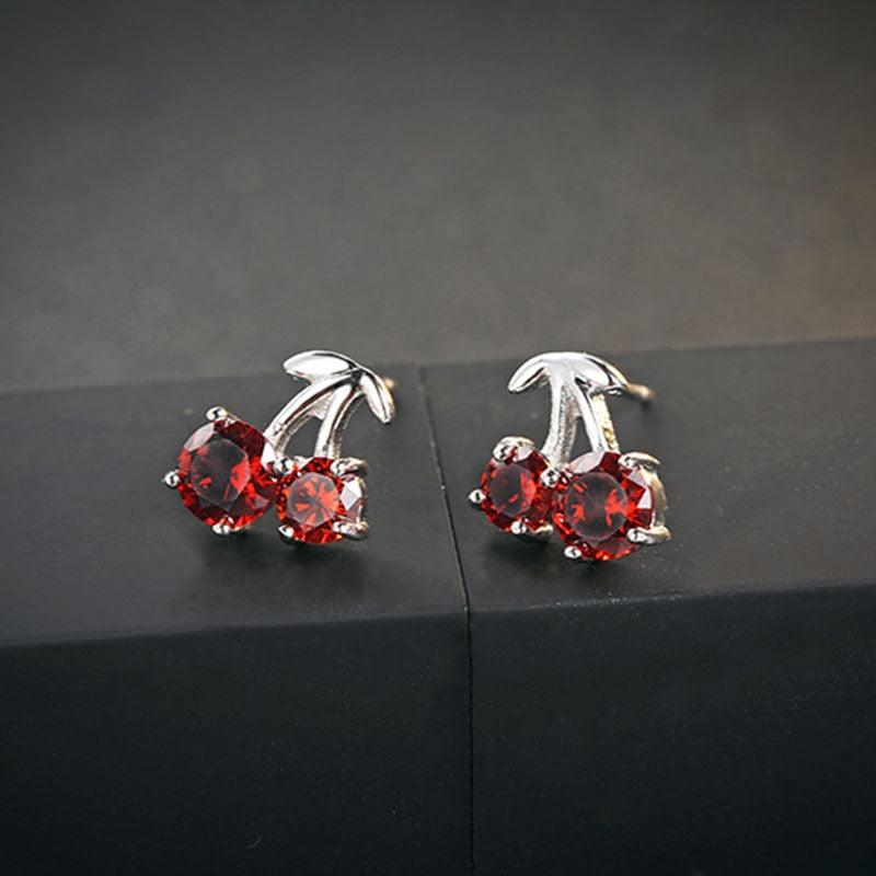 Romantic 925 Silver Red Cherry Stud Earrings for Women, Fashion Jewelry Anniversary Gift for Girls - Personalized Jewel