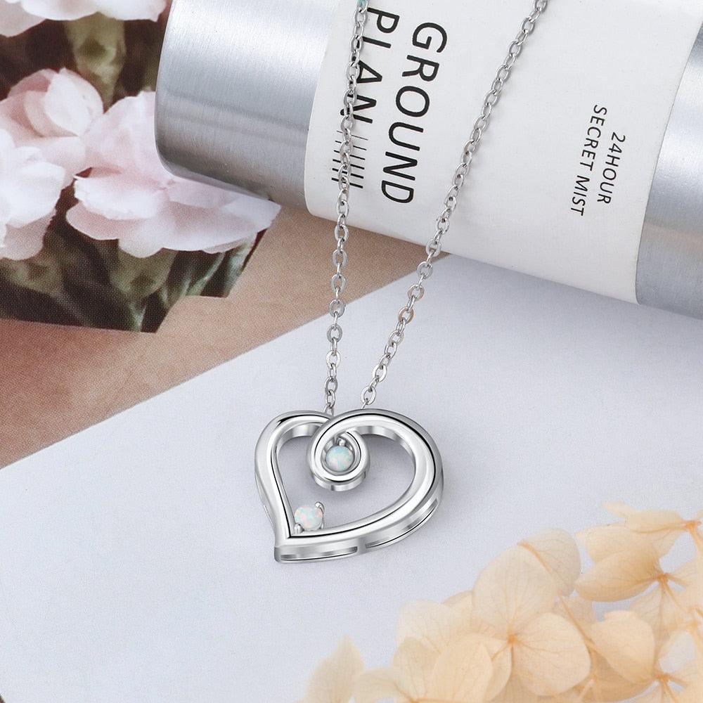 Romantic 925 Sterling Necklace with Heart-Shaped Pendant with White Opal Stone, Trendy Party Jewelry for Women - Personalized Jewel