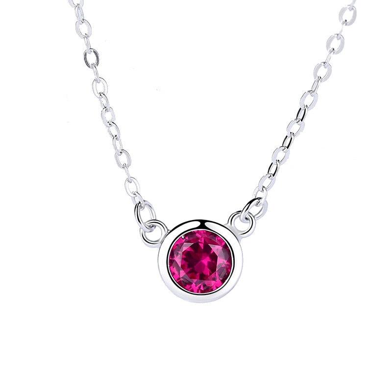 Romantic 925 Sterling Silver Necklace for Women with Rose Red Cubic Zircon Pendant - Personalized Jewel