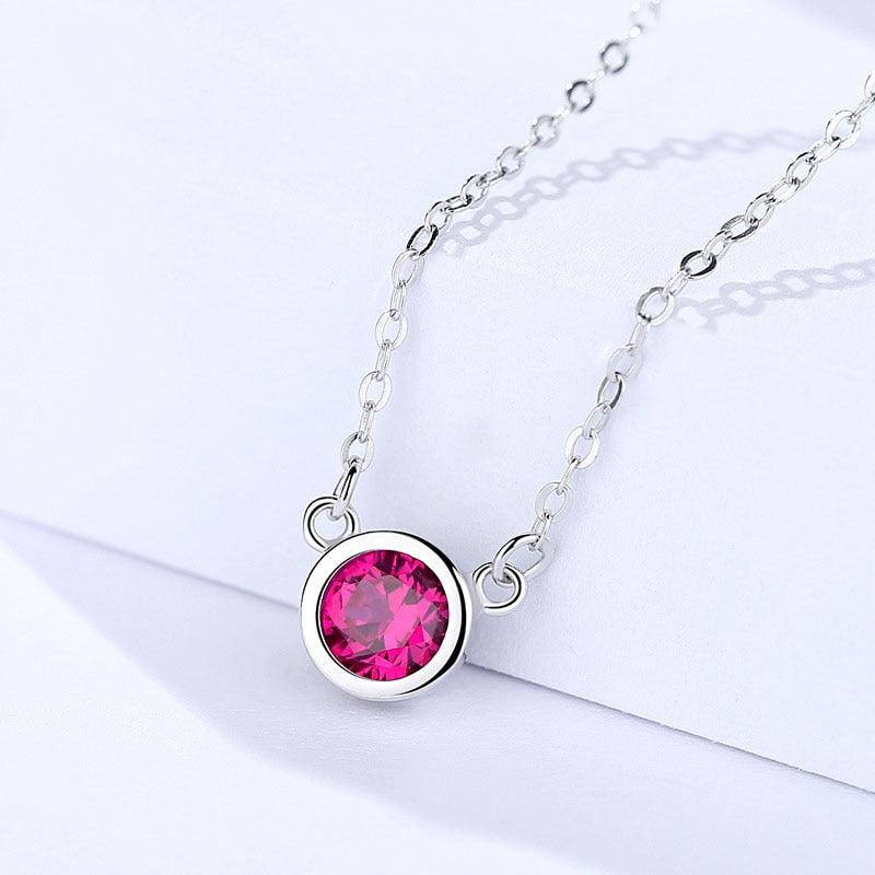 Romantic 925 Sterling Silver Necklace for Women with Rose Red Cubic Zircon Pendant - Personalized Jewel