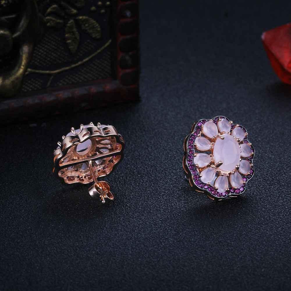Romantic Sterling Silver Stud Earrings- Pink Daisy Earrings for Women- Trendy Jewelry Option for Girls- Anniversary Gift for Women- Jewelry for Women - Personalized Jewel