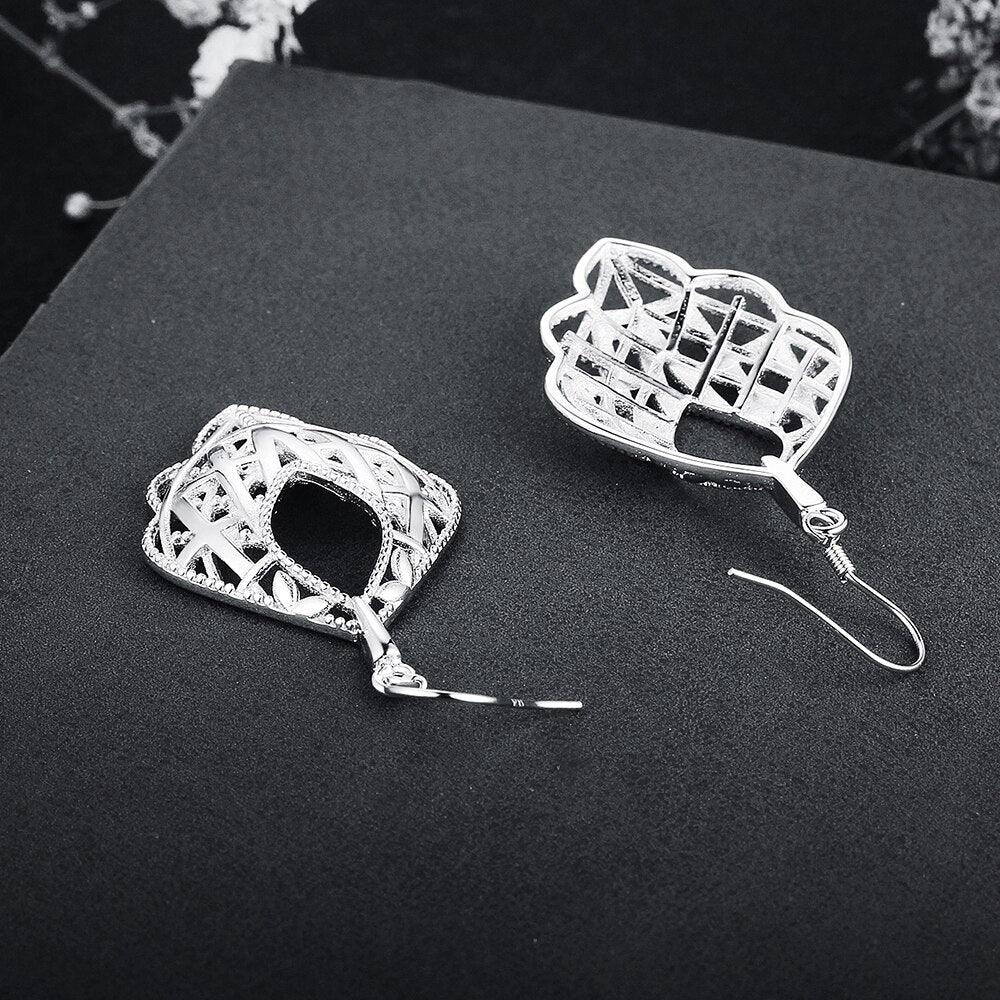 Romantic Style 925 Sterling Silver Geometric Pattern Hollow Drop Earrings, Party Jewelry Hook Ear Piece for Women - Personalized Jewel